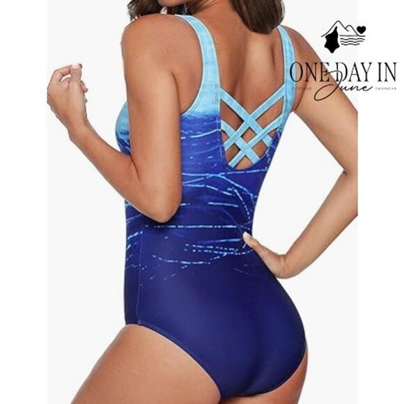 Adisputent Cross Back One Piece Swimsuit Size S - Picture 2 of 6